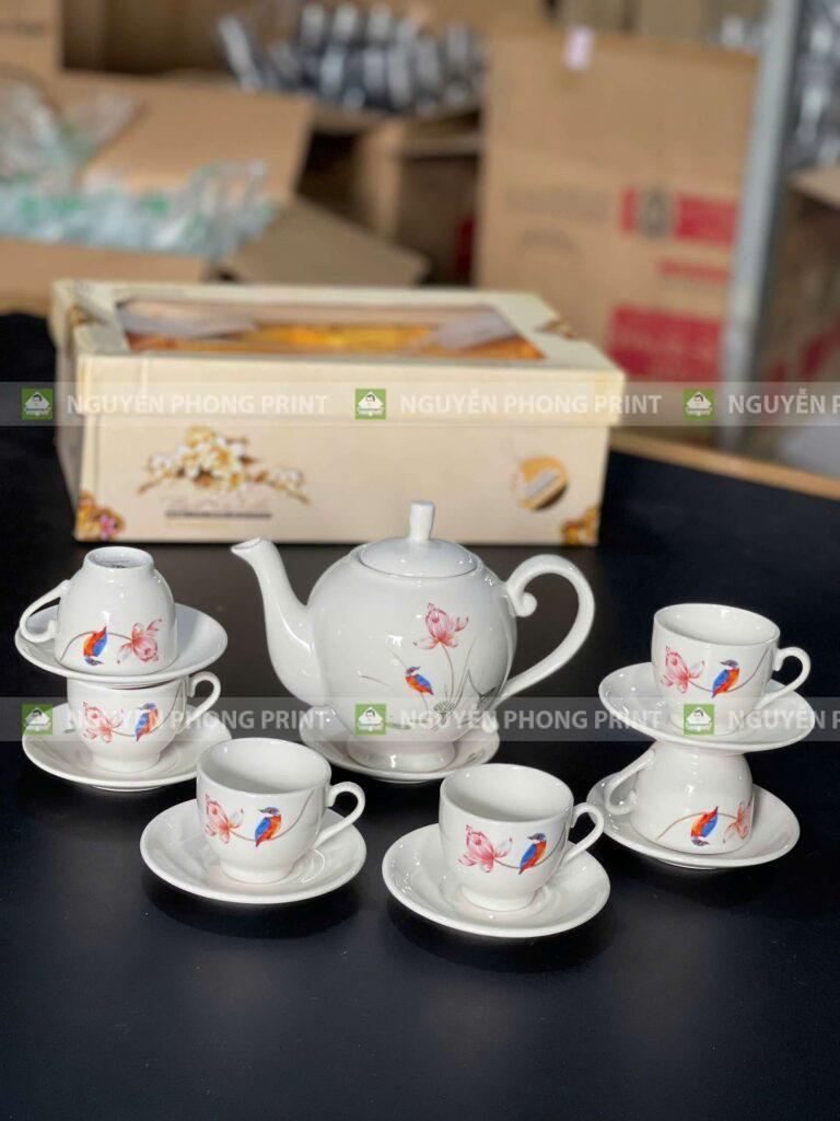 bộ ấm chén in logo làm quà tặng