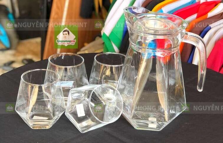 bình ly thủy tinh 6 cái in logo làm quà tặng tại Gia Lai