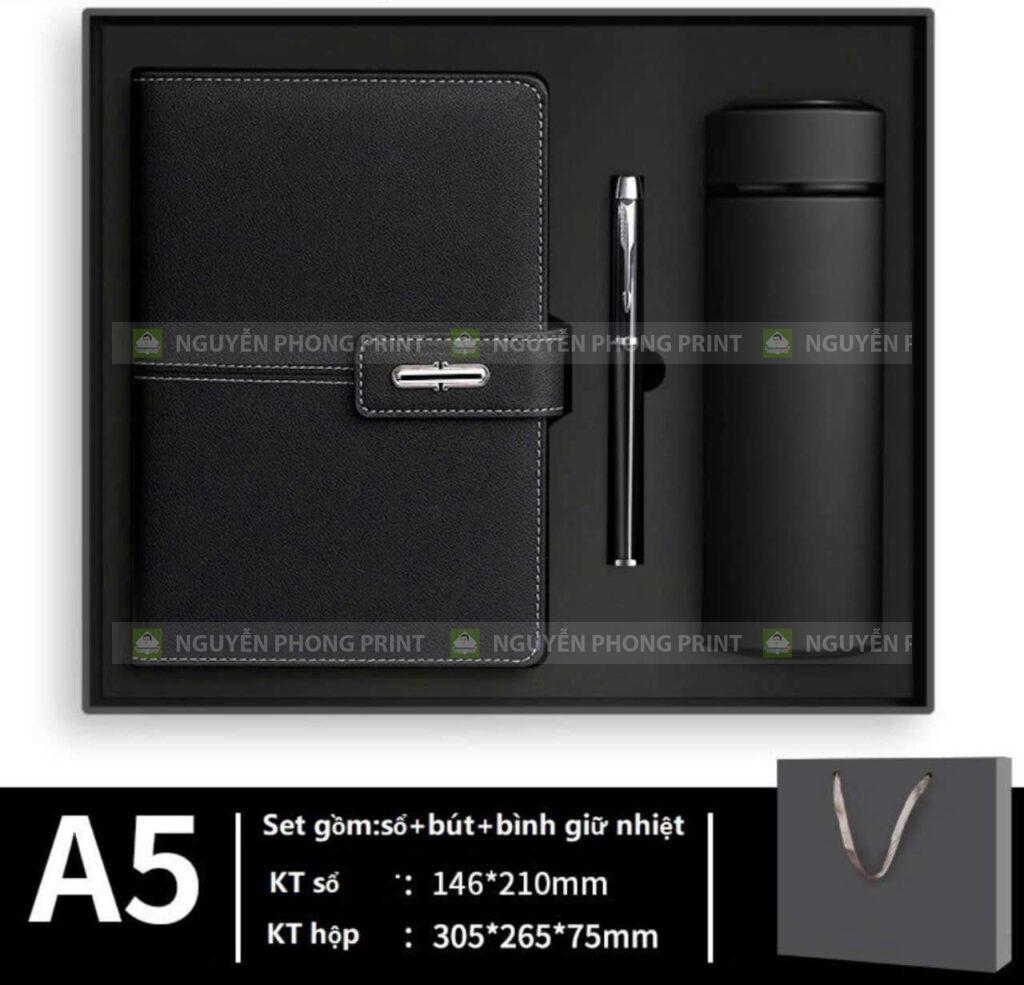 combo sổ da kèm bút ký kèm bình giữ nhiệt in logo quà tặng