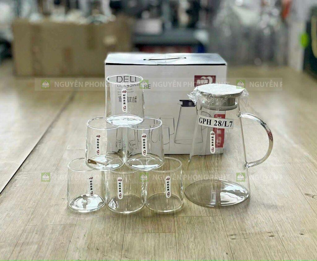 Bộ bình ly thủy tinh 6 ly in logo ở Kon Tum làm quà tặng 