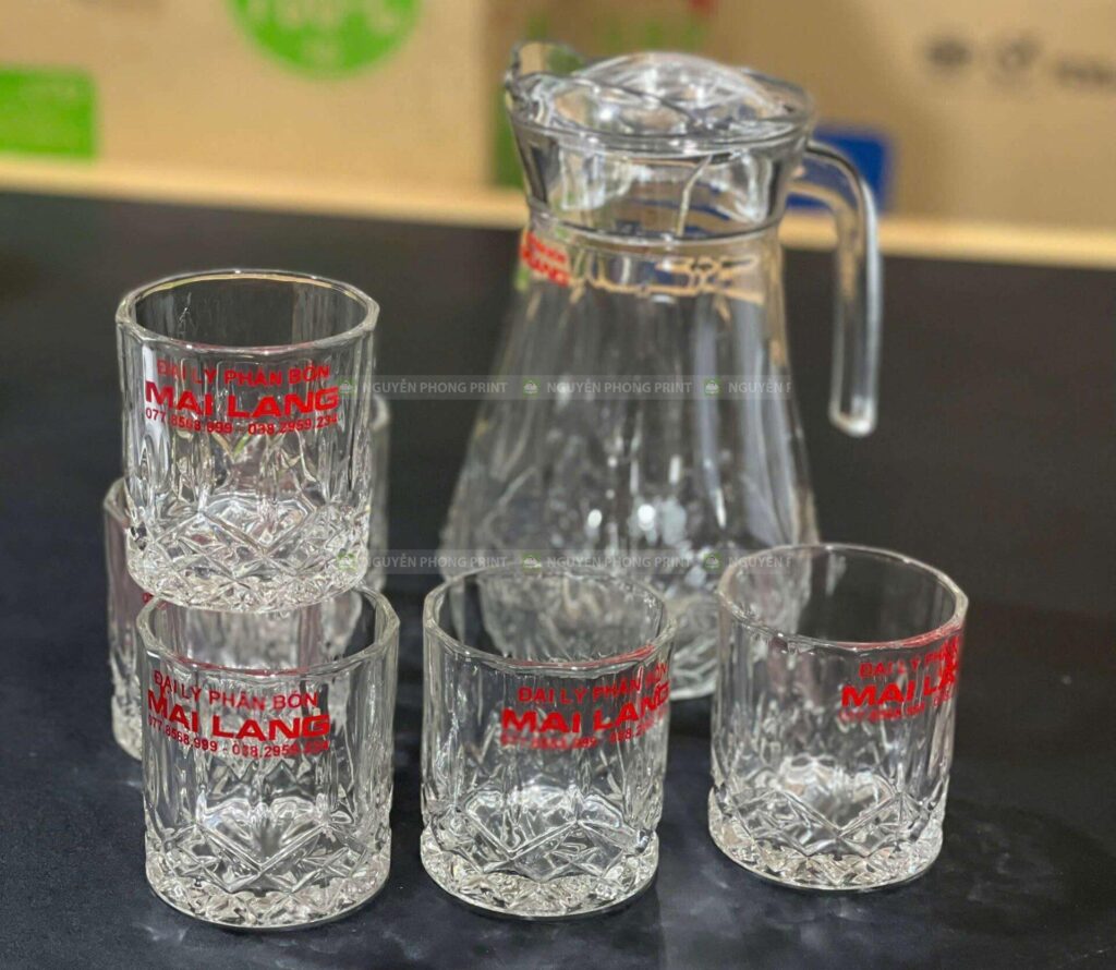 Bộ bình Ly thủy tinh in logo quà tặng doanh nghiệp Kon Tum