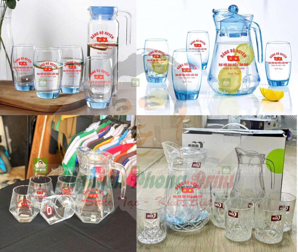 In bộ bình ly thủy tinh quà tặng đại hội Đảng